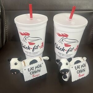CHICK FIL A Cow Plush Toy Doodles Cup Bundle Eat Mor Chikin Stuff Peach Bowl
